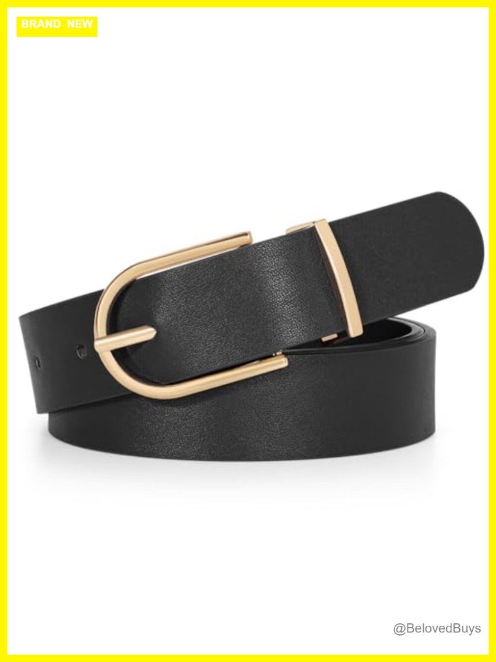 Women Faux Leather Belt with Gold Curved Pin Buckle for Jeans Dresses